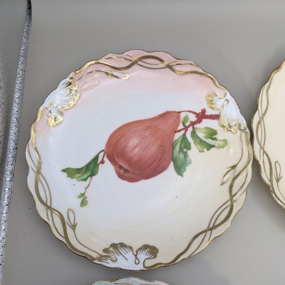 Antique Wheelock Vienna Austria Pomona Fruit Plates Set of 6 Gold Gilt Scalloped - Picture 8 of 13